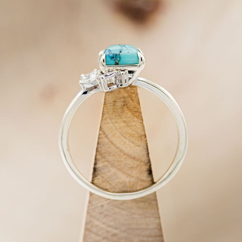 "AURAE" - EMERALD CUT TURQUOISE ENGAGEMENT RING WITH DIAMOND ACCENTS
