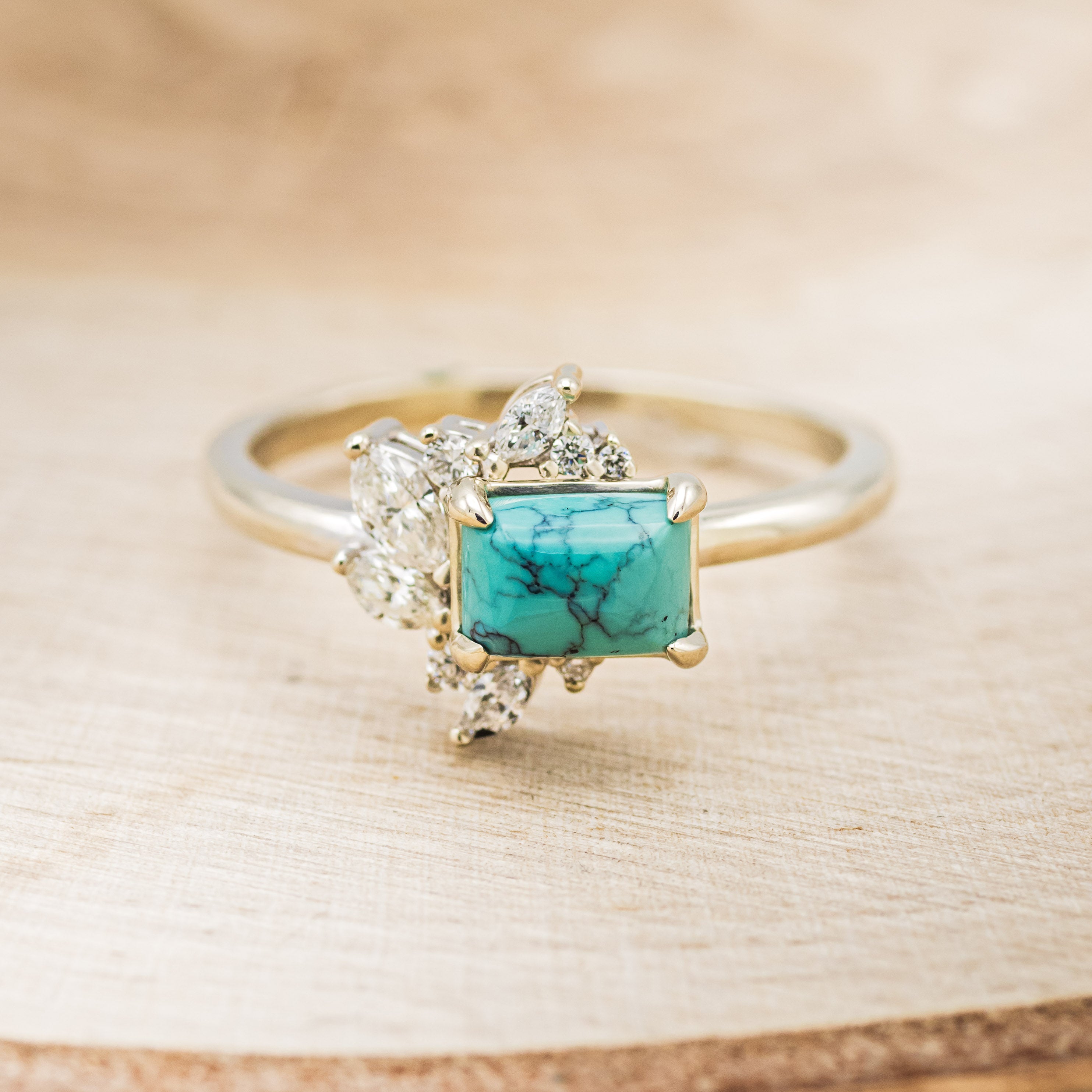 "AURAE" - EMERALD CUT TURQUOISE ENGAGEMENT RING WITH DIAMOND ACCENTS-4
