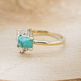 "AURAE" - EMERALD CUT TURQUOISE ENGAGEMENT RING WITH DIAMOND ACCENTS