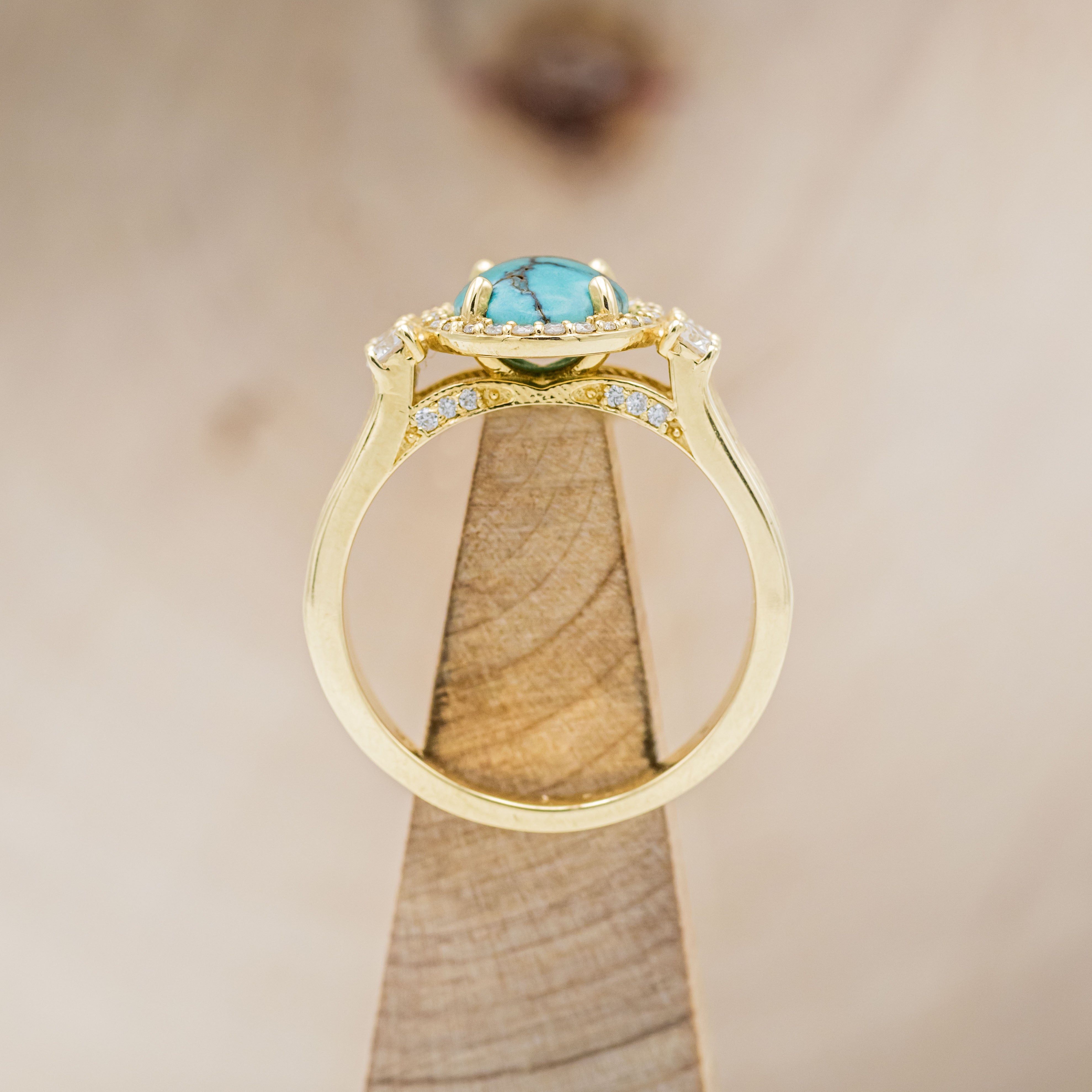 "FANCY" - OVAL TURQUOISE ENGAGEMENT RING WITH DIAMOND HALO & ACCENTS-5