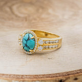 "FANCY" - OVAL TURQUOISE ENGAGEMENT RING WITH DIAMOND HALO & ACCENTS