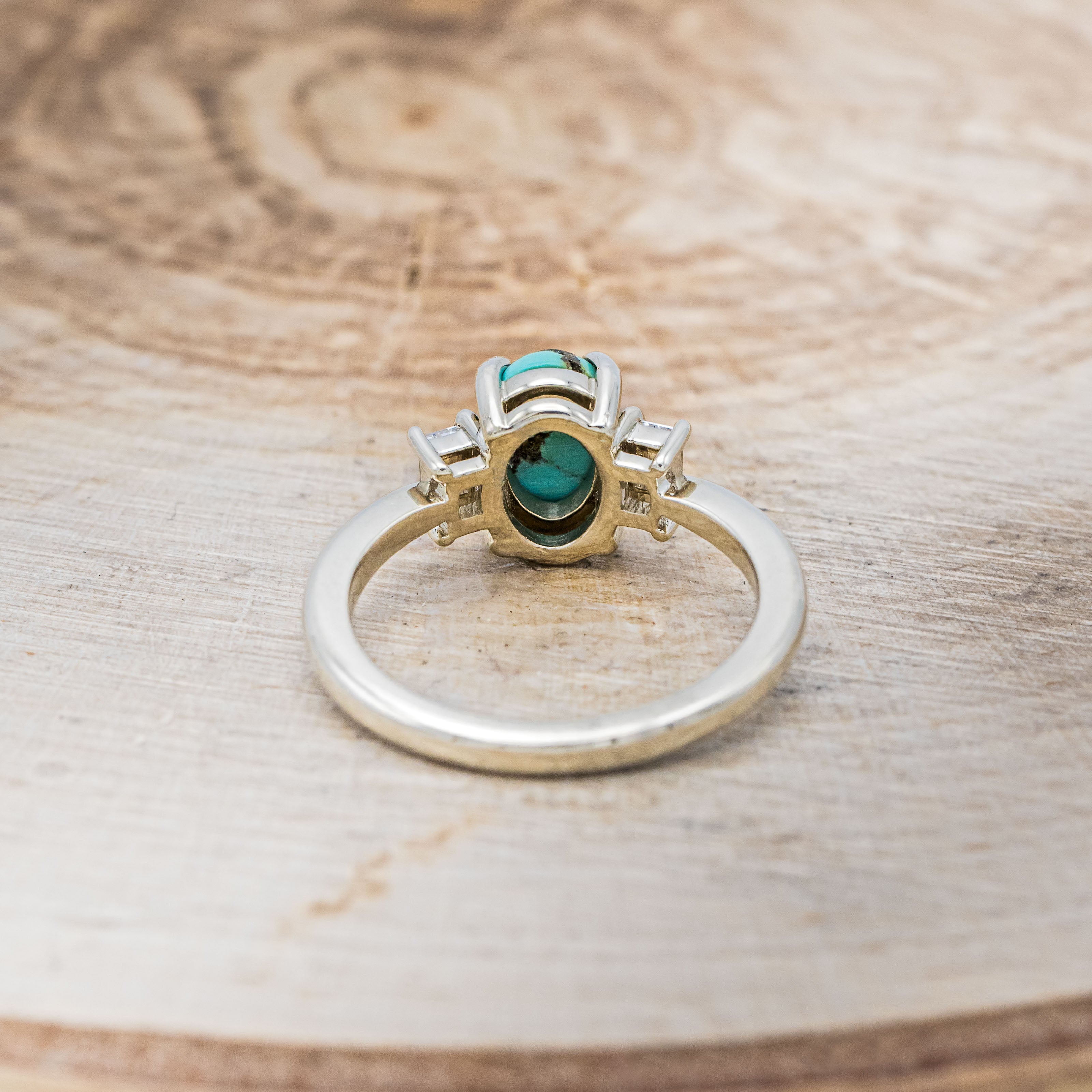 "PRESLEY" - OVAL TURQUOISE ENGAGEMENT RING WITH BAGUETTE DIAMOND ACCENTS-6