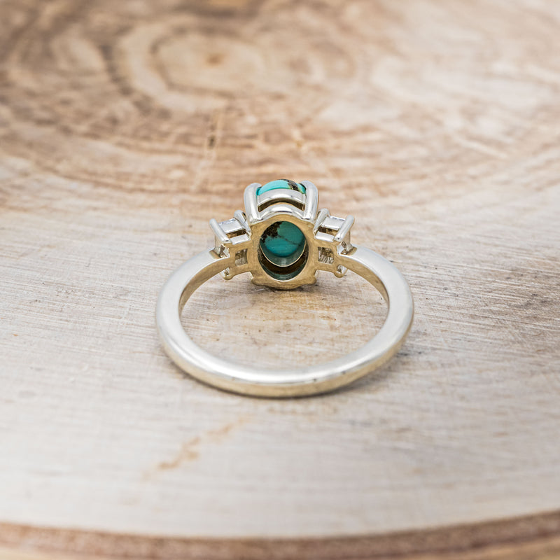 "PRESLEY" - OVAL TURQUOISE ENGAGEMENT RING WITH BAGUETTE DIAMOND ACCENTS