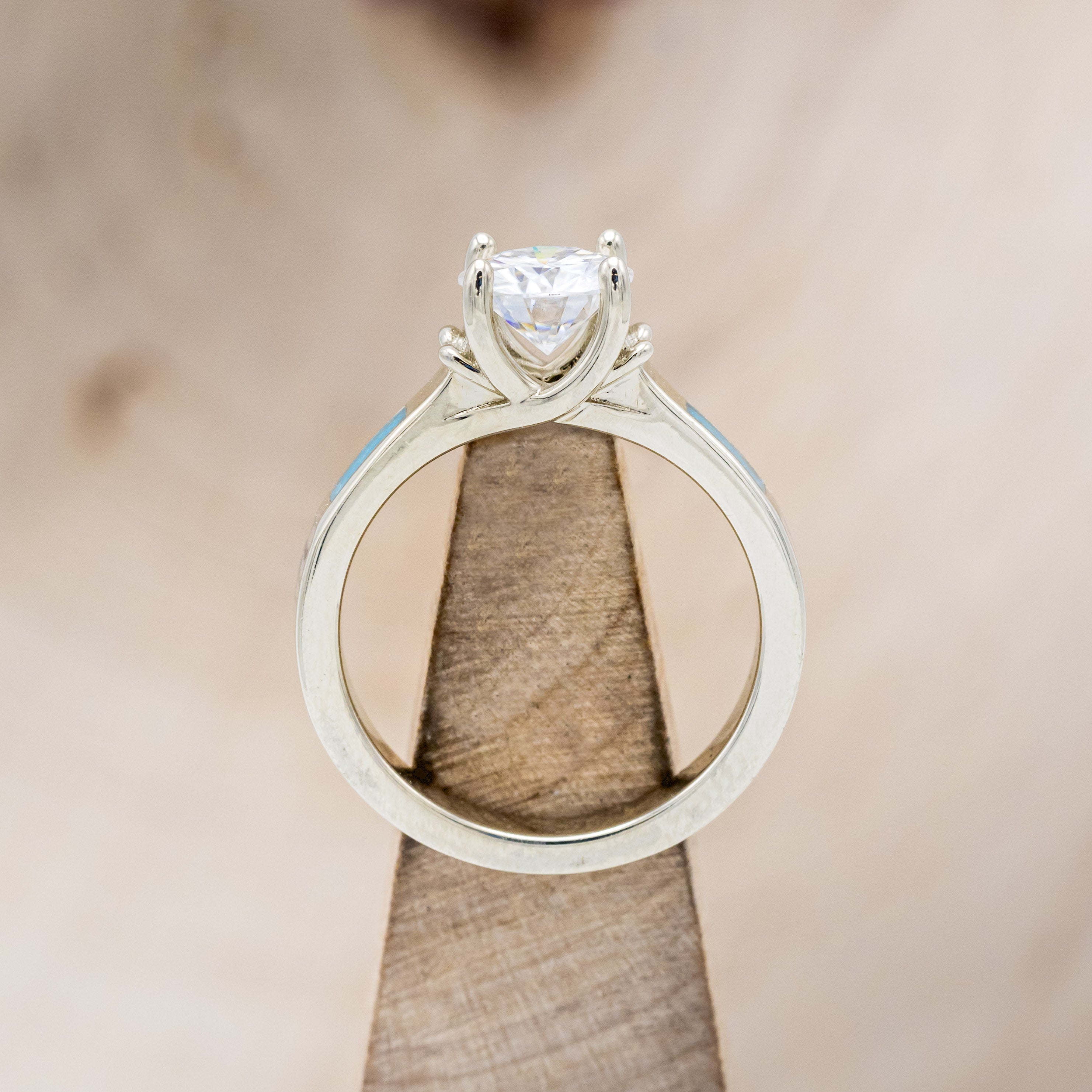 "FAWN" - ROUND CUT MOISSANITE ANTLER PRONGED ENGAGEMENT RING WITH ANTLER & TURQUOISE INLAYS-5