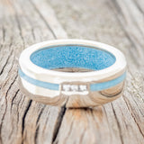 "JULIAN" - DIAMONDS WITH TURQUOISE INLAY & LINING WEDDING BAND-6