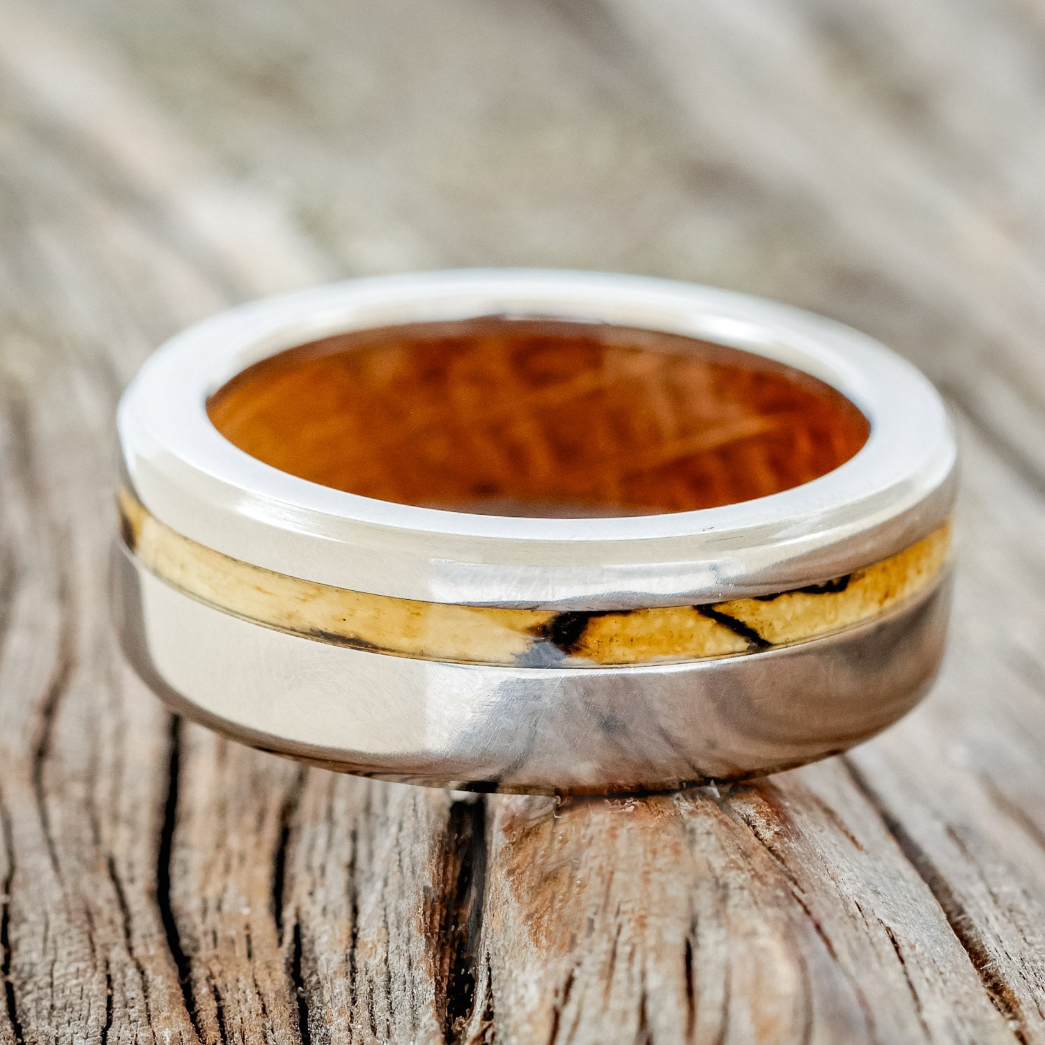 "VERTIGO" - SPALTED MAPLE WEDDING BAND WITH A WHISKEY BARREL LINING-5