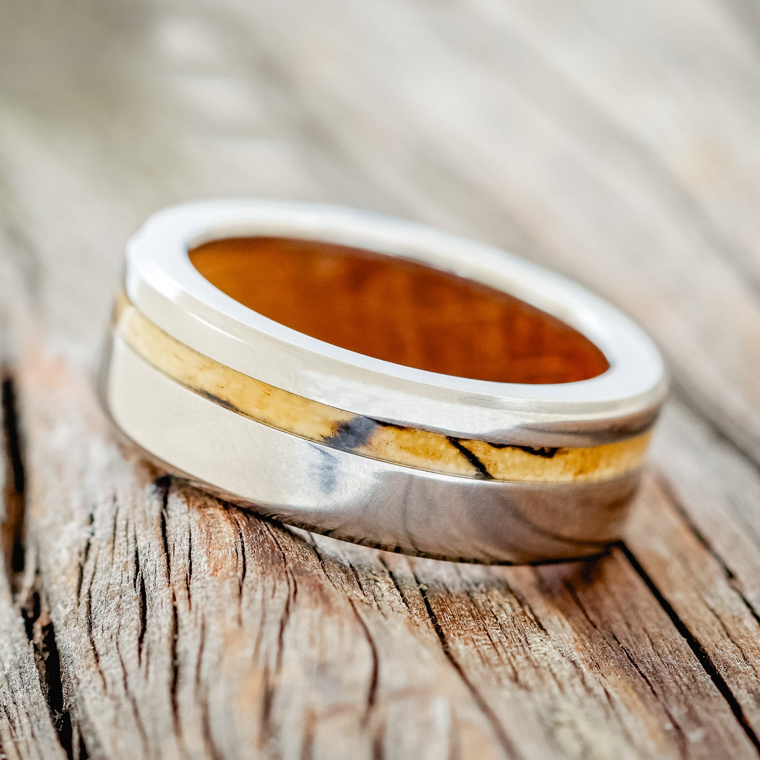 "VERTIGO" - SPALTED MAPLE WEDDING BAND WITH A WHISKEY BARREL LINING-3