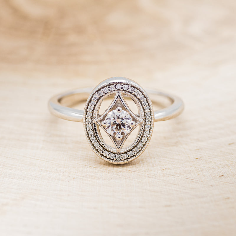 "LEVINA" - ROUND CUT DIAMOND ENGAGEMENT RING WITH DIAMOND HALO