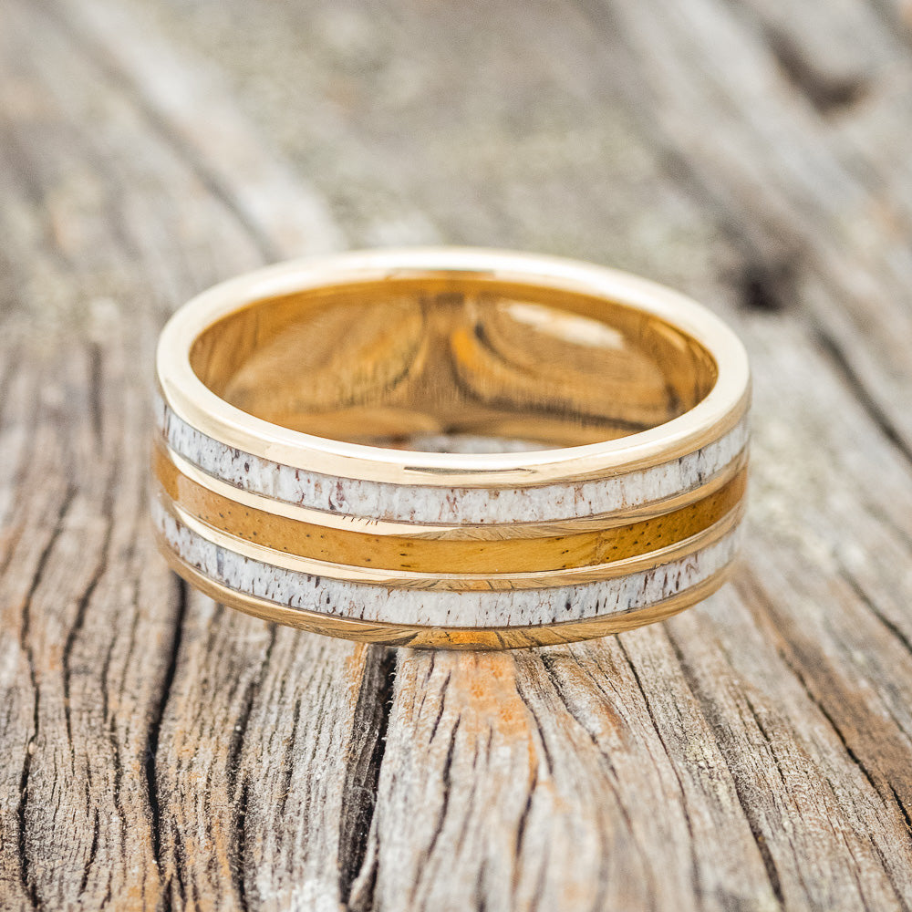 "RIO" - ANTLER & SPALTED MAPLE WEDDING RING FEATURING A 14K GOLD BAND-3