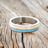 "FLYNN" - TURQUOISE & HAMMERED 14K GOLD INLAY WEDDING BAND-3