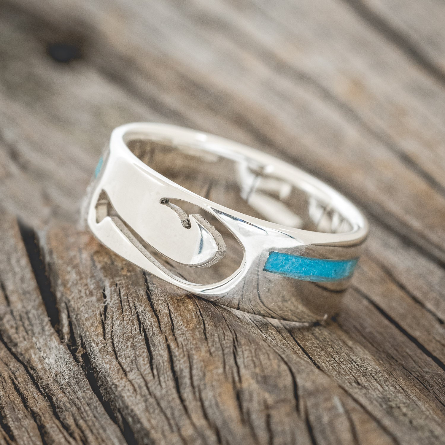 "HOOKED ON YOU" - FISH HOOK & TURQUOISE WEDDING RING-2