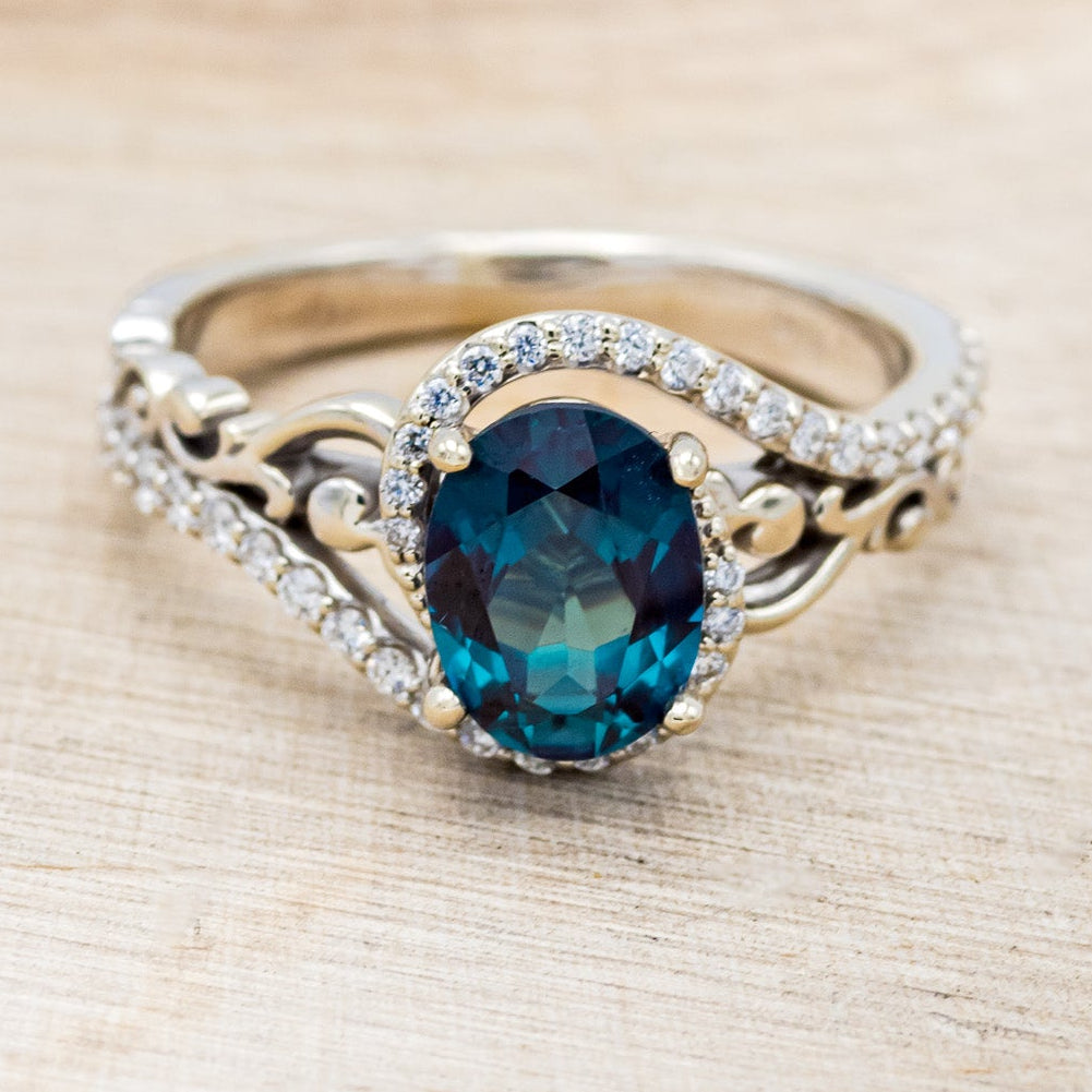 "SCARLET" - OVAL LAB-GROWN ALEXANDRITE ENGAGEMENT RING WITH DIAMOND ACCENTS-10