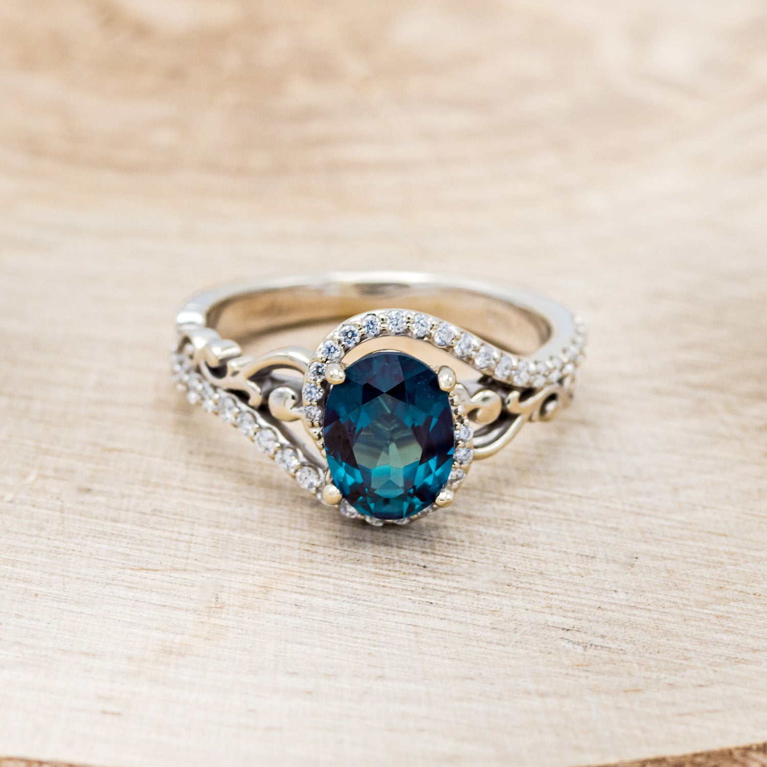 "SCARLET" - OVAL LAB-GROWN ALEXANDRITE ENGAGEMENT RING WITH DIAMOND ACCENTS-10