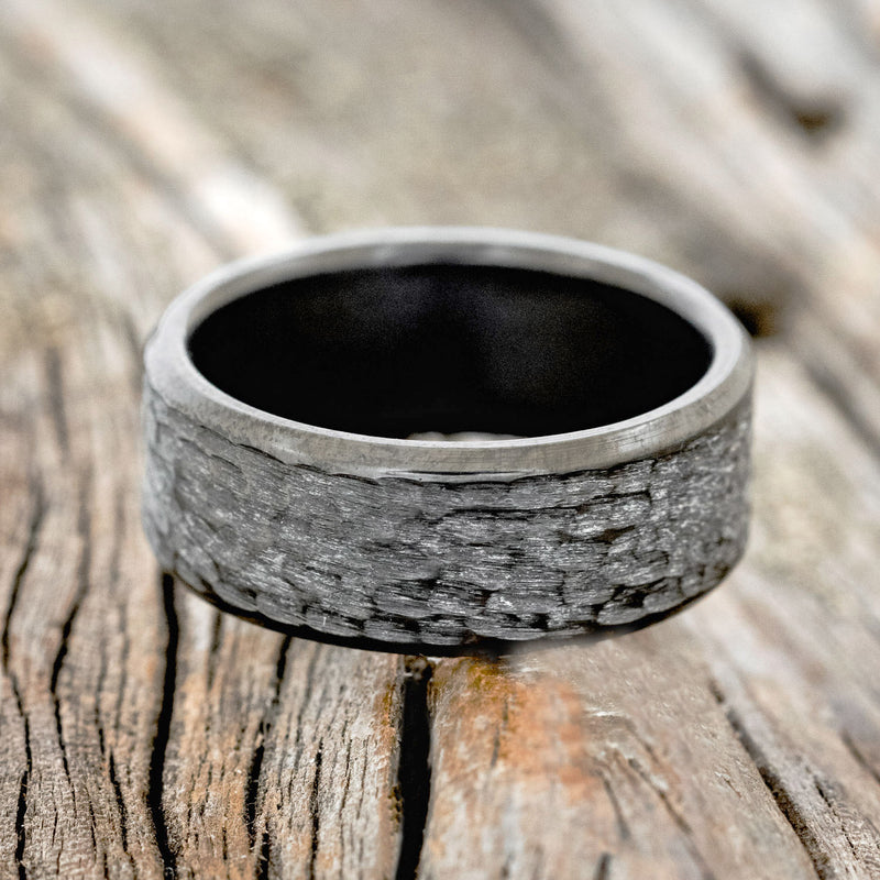 MATCHING SET OF HAMMERED BLACK ZIRCONIUM WEDDING BANDS-6