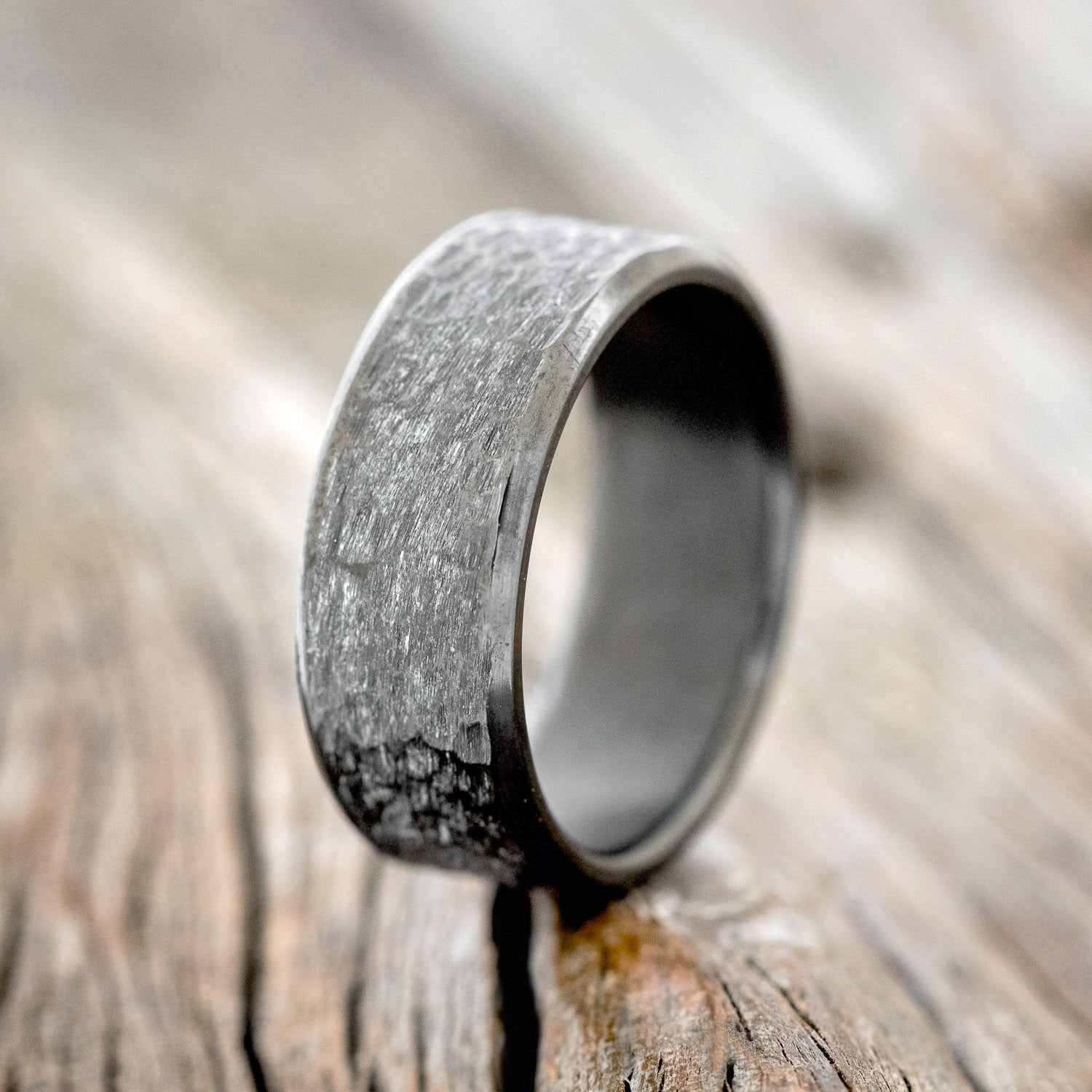 MATCHING SET OF HAMMERED BLACK ZIRCONIUM WEDDING BANDS-2