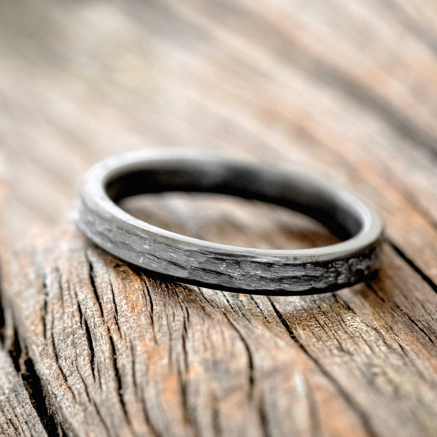 MATCHING SET OF HAMMERED BLACK ZIRCONIUM WEDDING BANDS-5