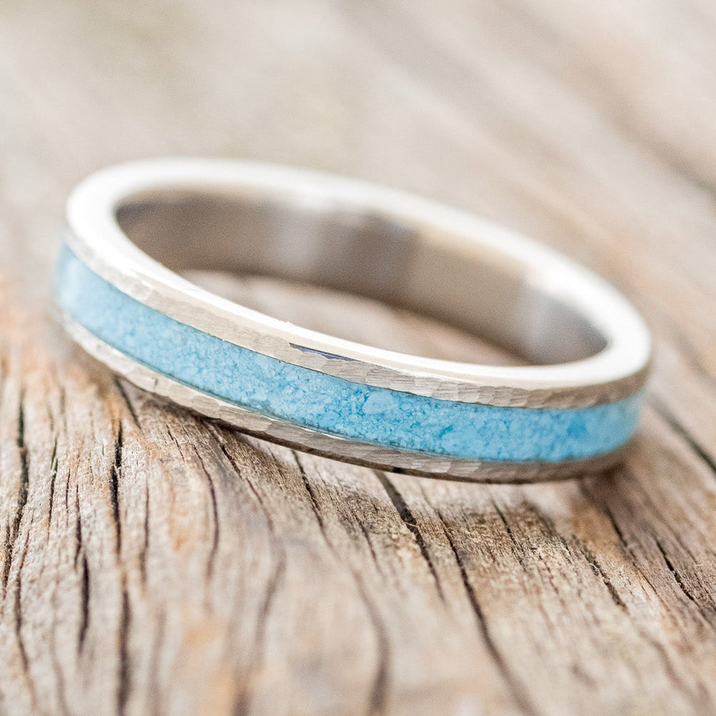 "PERENNA" - TURQUOISE STACKING BAND WITH HAMMERED FINISH-2