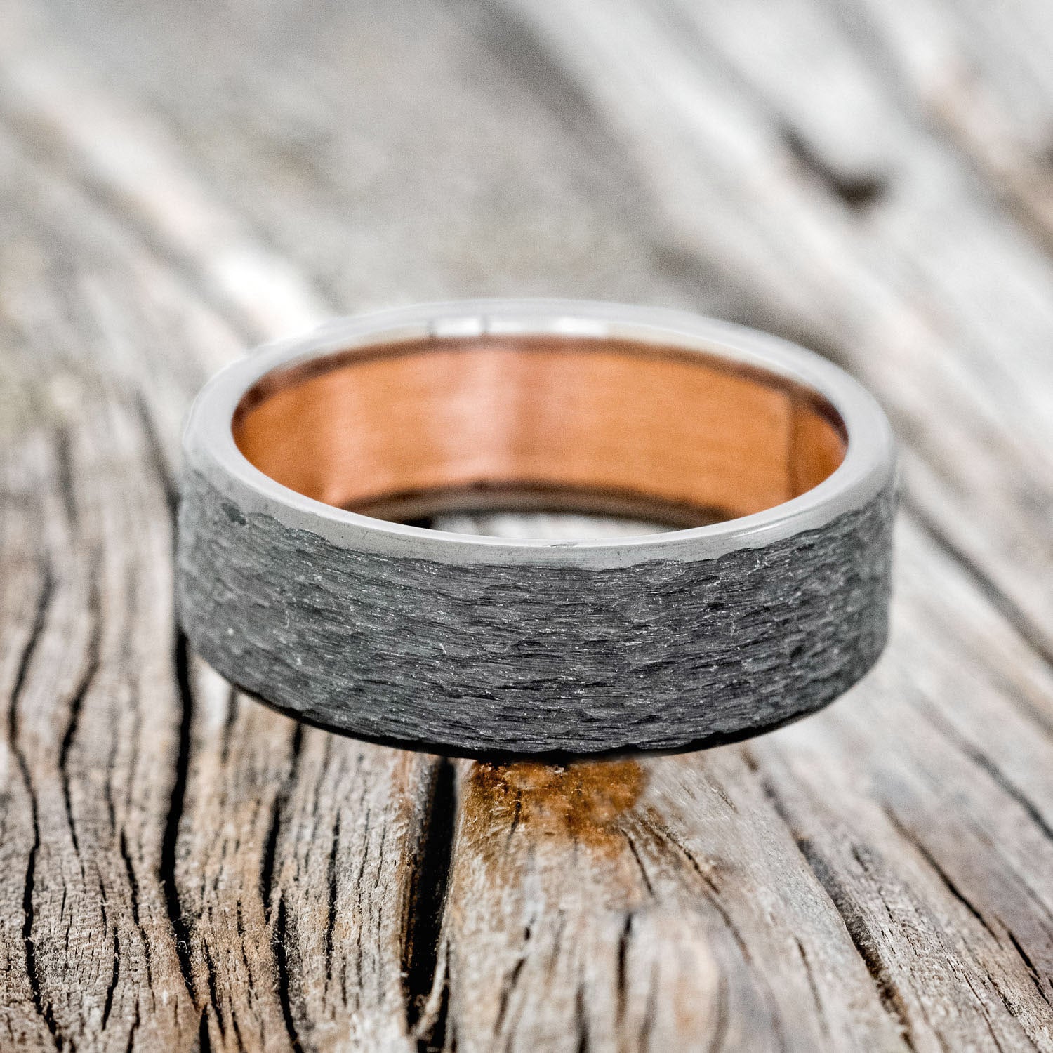 RUSTIC COPPER LINED WEDDING RING-5