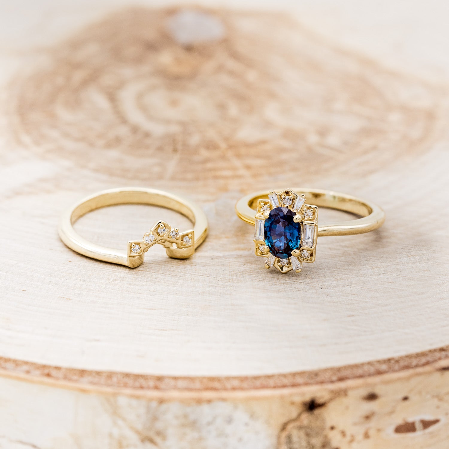 "CLEOPATRA" - OVAL LAB-GROWN ALEXANDRITE ENGAGEMENT RING WITH DIAMOND ACCENTS & TRACER-5