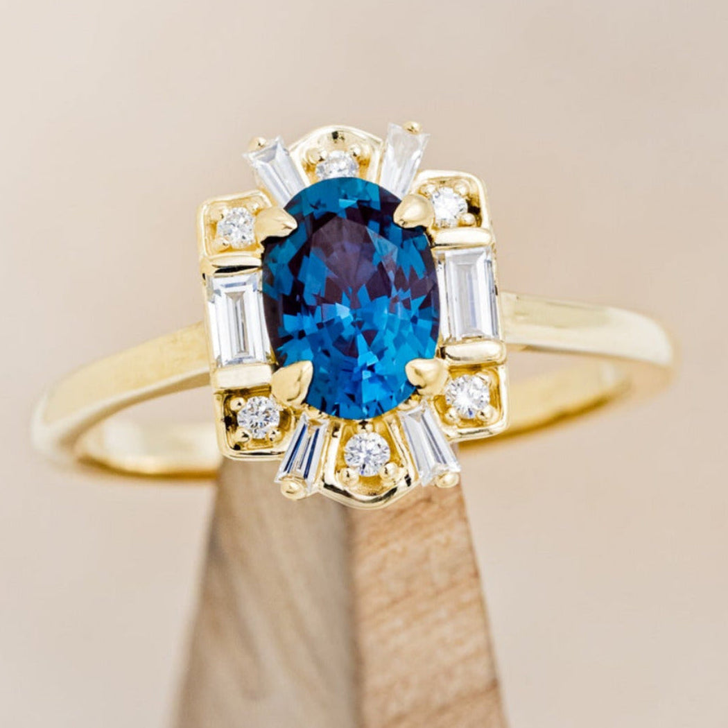 "CLEOPATRA" - OVAL LAB-GROWN ALEXANDRITE ENGAGEMENT RING WITH DIAMOND ACCENTS & TRACER-6