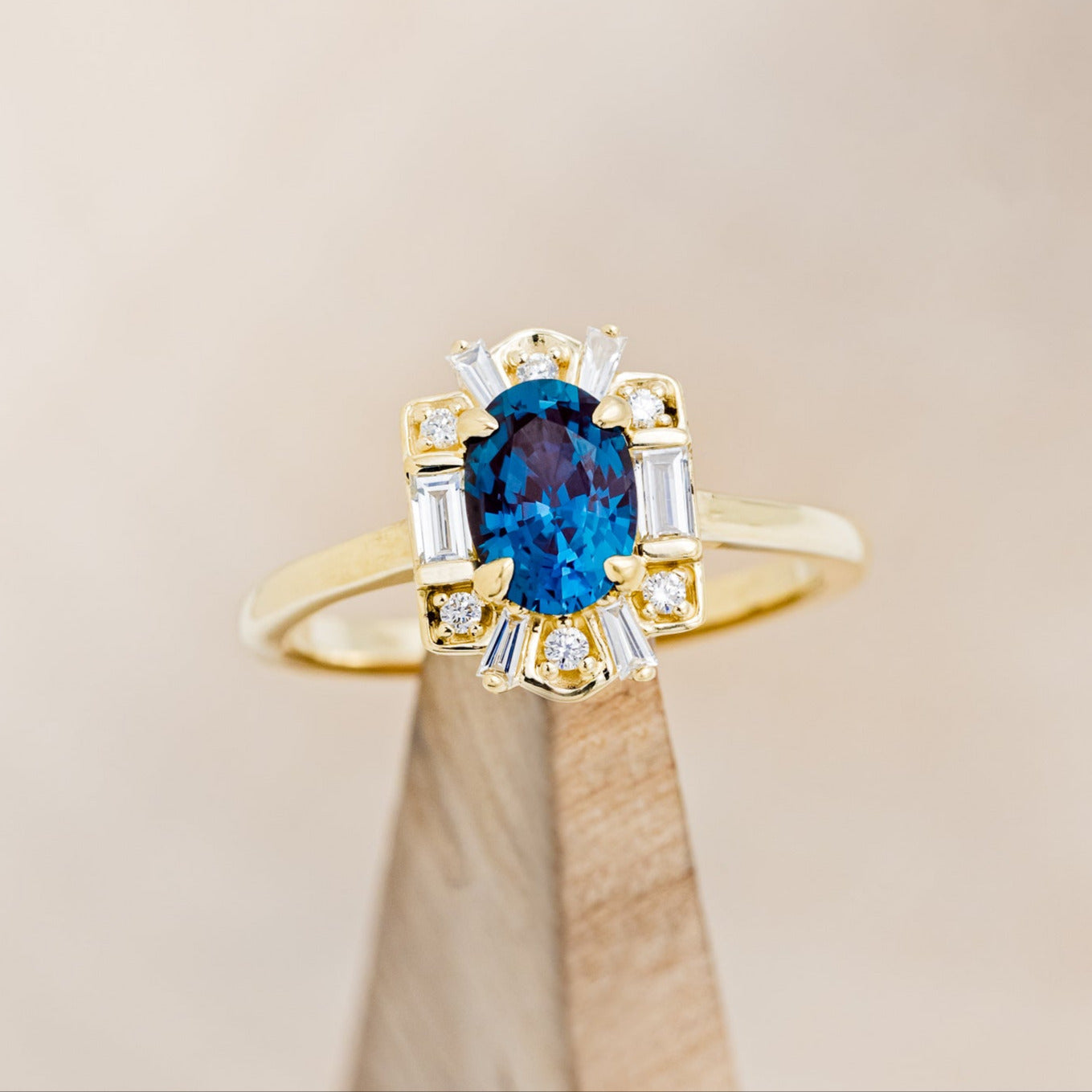 "CLEOPATRA" - OVAL LAB-GROWN ALEXANDRITE ENGAGEMENT RING WITH DIAMOND ACCENTS & TRACER-6