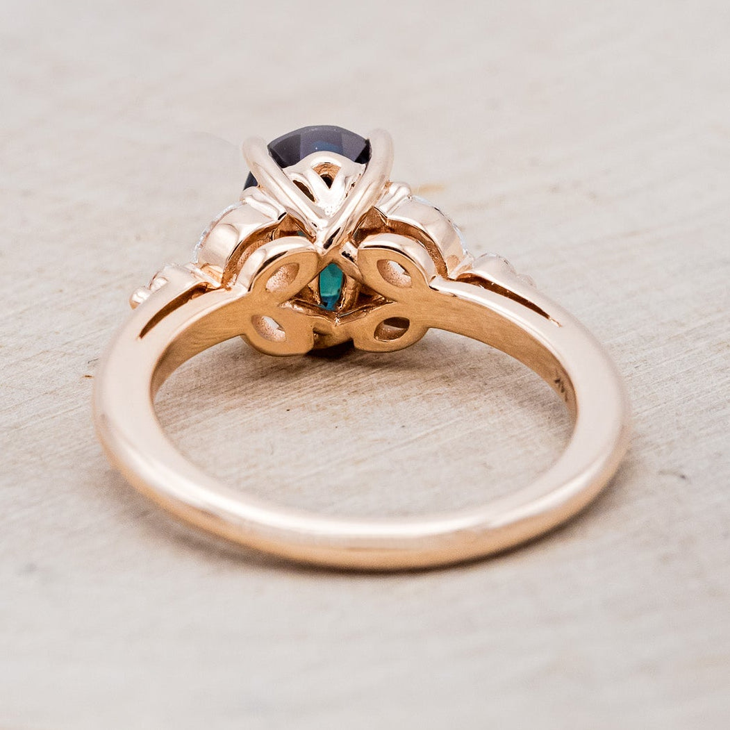 "BLOSSOM" - OVAL LAB-GROWN ALEXANDRITE ENGAGEMENT RING WITH LEAF-SHAPED DIAMOND ACCENTS-6
