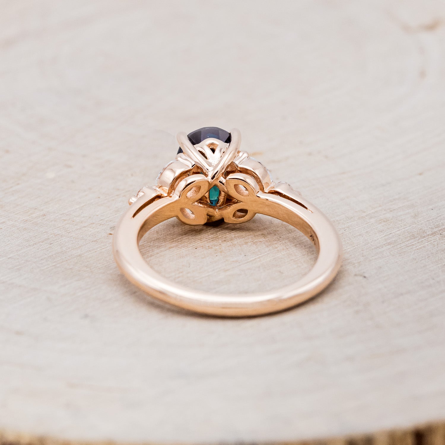"BLOSSOM" - OVAL LAB-GROWN ALEXANDRITE ENGAGEMENT RING WITH LEAF-SHAPED DIAMOND ACCENTS-6