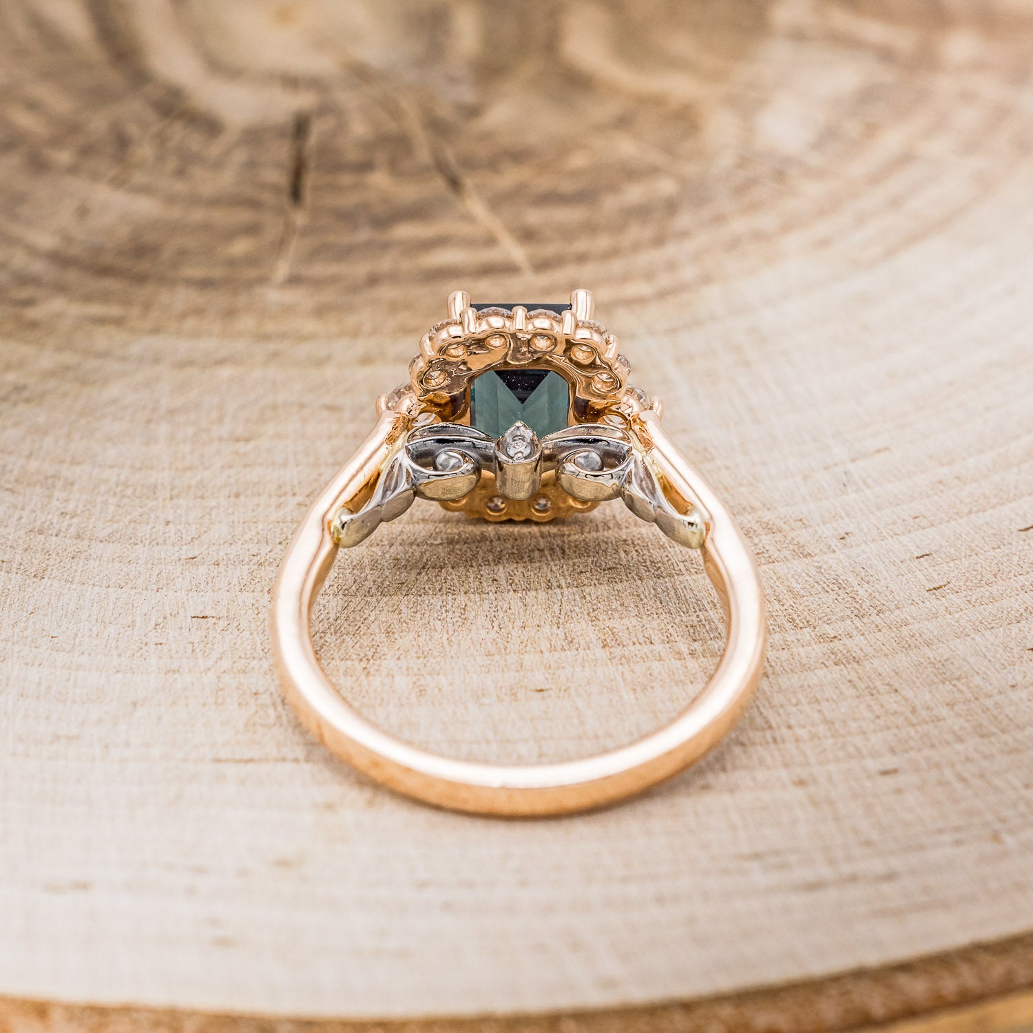 "OPHELIA" - EMERALD CUT LAB-GROWN ALEXANDRITE ENGAGEMENT RING WITH DIAMOND HALO & ACCENTS-6