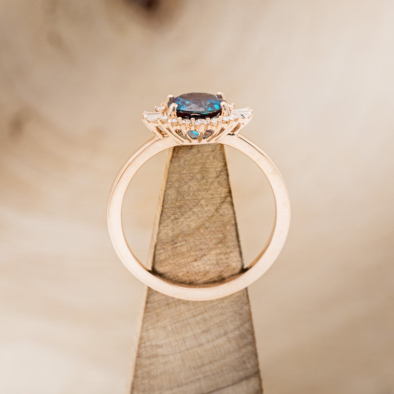 "CORALIE" - ROUND CUT LAB-GROWN ALEXANDRITE ENGAGEMENT RING WITH A DIAMOND HALO-5