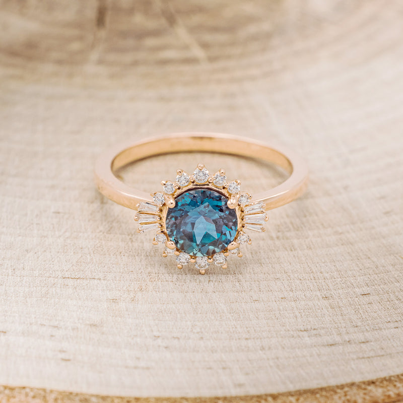 "CORALIE" - ROUND CUT LAB-GROWN ALEXANDRITE ENGAGEMENT RING WITH A DIAMOND HALO-4