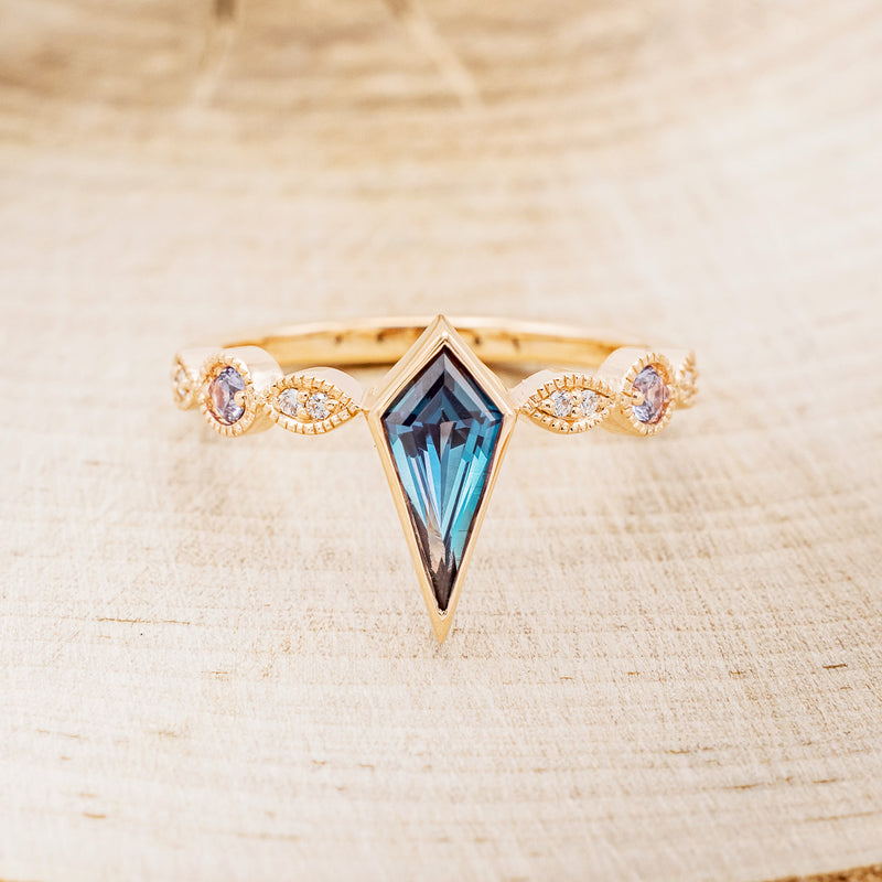 "BIANCA" - BRIDAL SUITE - KITE CUT LAB-GROWN ALEXANDRITE ENGAGEMENT RING WITH ALEXANDRITE & DIAMOND ACCENTS-7