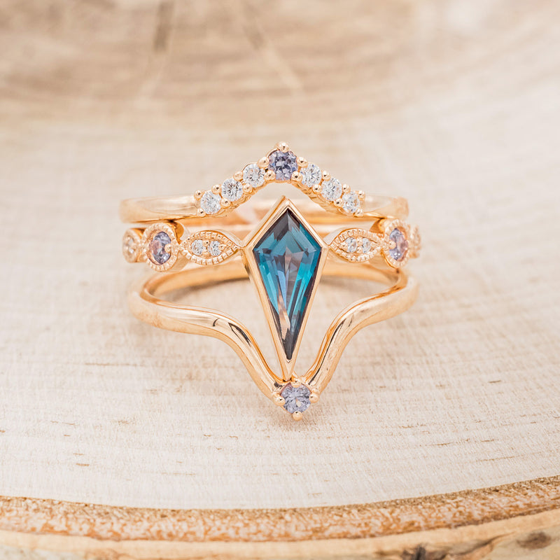 "BIANCA" - BRIDAL SUITE - KITE CUT LAB-GROWN ALEXANDRITE ENGAGEMENT RING WITH ALEXANDRITE & DIAMOND ACCENTS-2