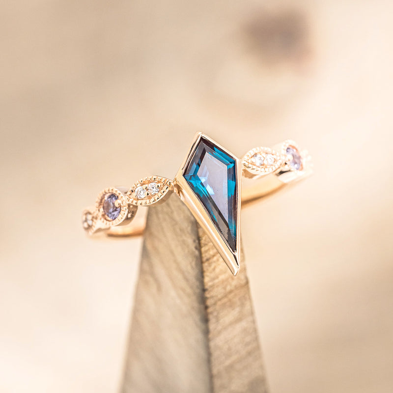 "BIANCA" - BRIDAL SUITE - KITE CUT LAB-GROWN ALEXANDRITE ENGAGEMENT RING WITH ALEXANDRITE & DIAMOND ACCENTS-4