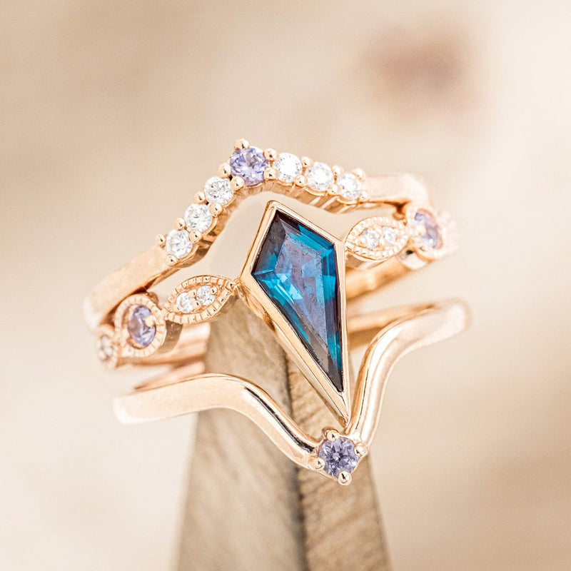 "BIANCA" - BRIDAL SUITE - KITE CUT LAB-GROWN ALEXANDRITE ENGAGEMENT RING WITH ALEXANDRITE & DIAMOND ACCENTS-1