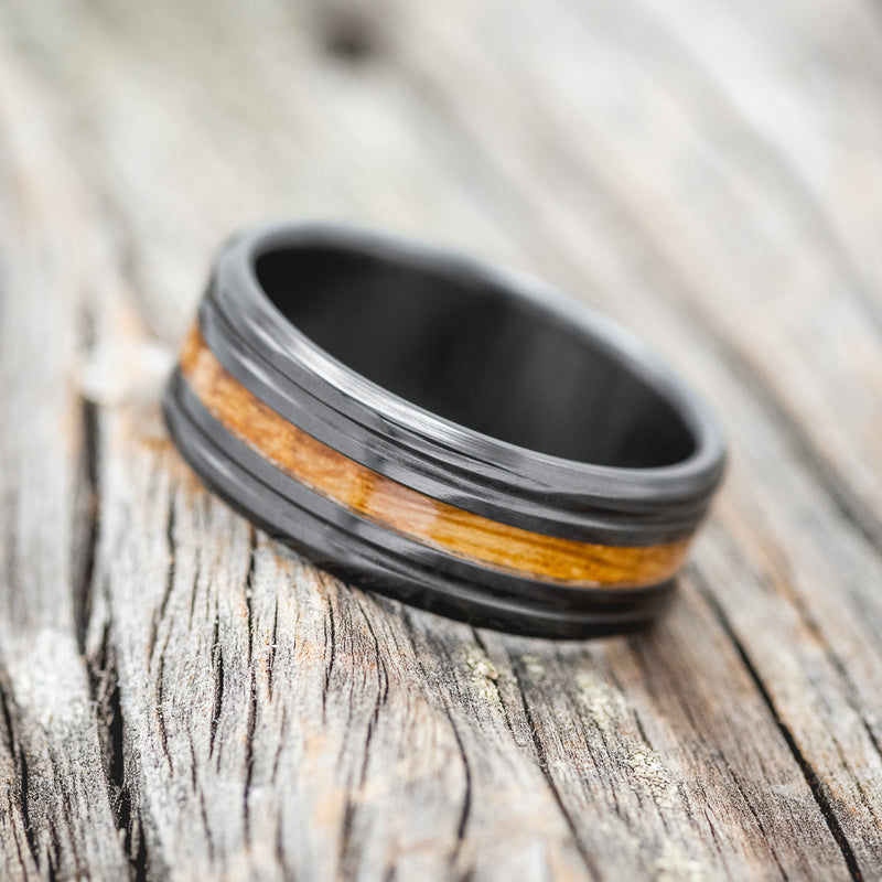 "AUSTIN" - WHISKEY BARREL OAK WEDDING BAND - BLACK ZIRCONIUM - SIZE 15-2