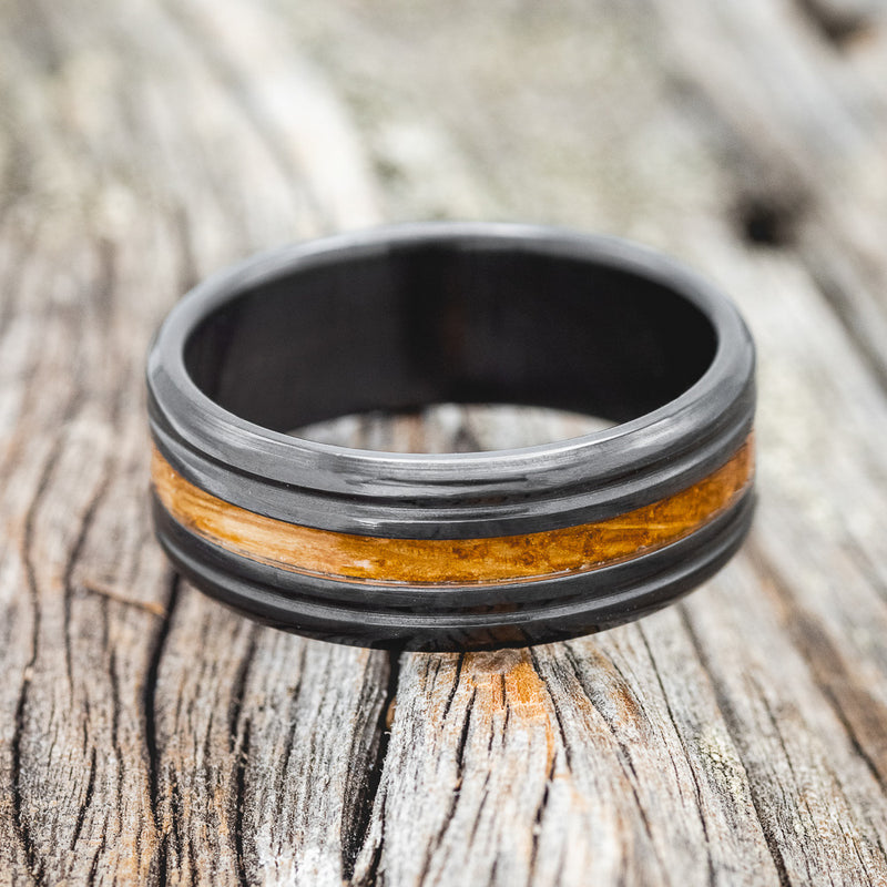 "AUSTIN" - WHISKEY BARREL OAK WEDDING BAND - BLACK ZIRCONIUM - SIZE 15-4