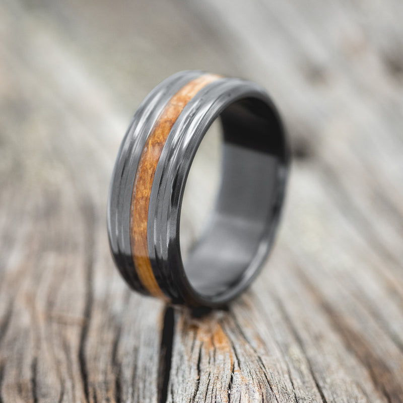 "AUSTIN" - WHISKEY BARREL OAK WEDDING BAND - BLACK ZIRCONIUM - SIZE 15-1