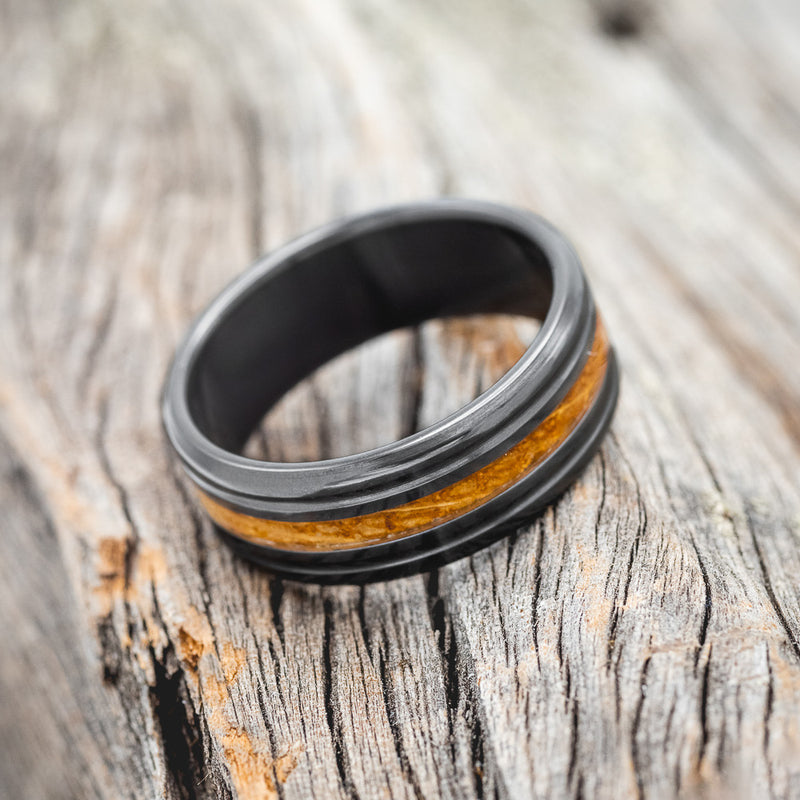 "AUSTIN" - WHISKEY BARREL OAK WEDDING BAND - BLACK ZIRCONIUM - SIZE 15-3