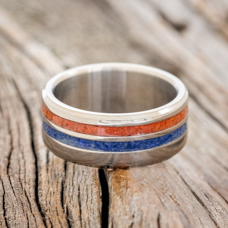 "COSMO" - LAPIS LAZULI & RED RUBY OPAL WEDDING RING-3