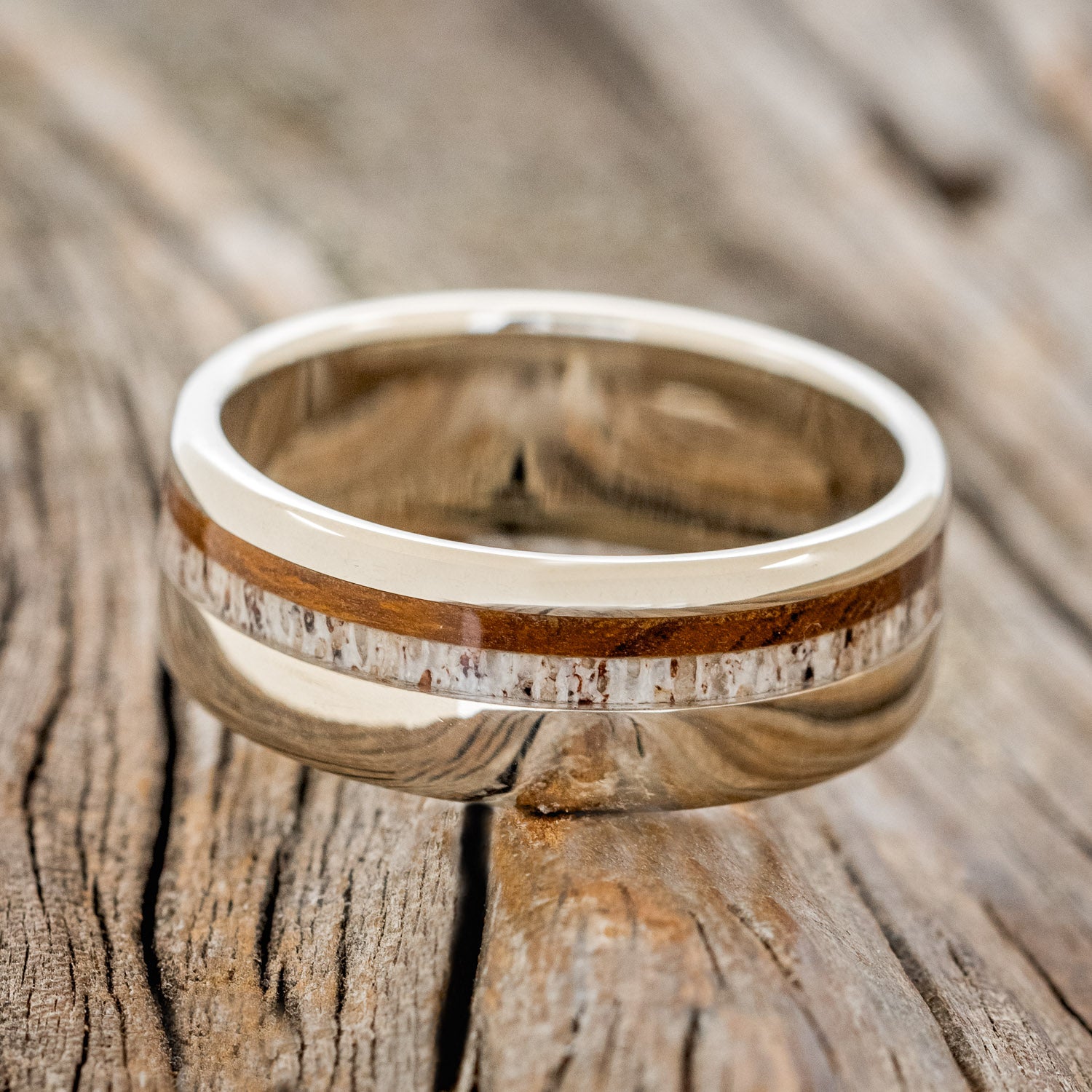 "CASTOR" - MATCHING SET OF IRONWOOD & ANTLER WEDDING BANDS-6
