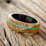 "REMMY" - WHISKEY BARREL OAK & MALACHITE WEDDING RING-2