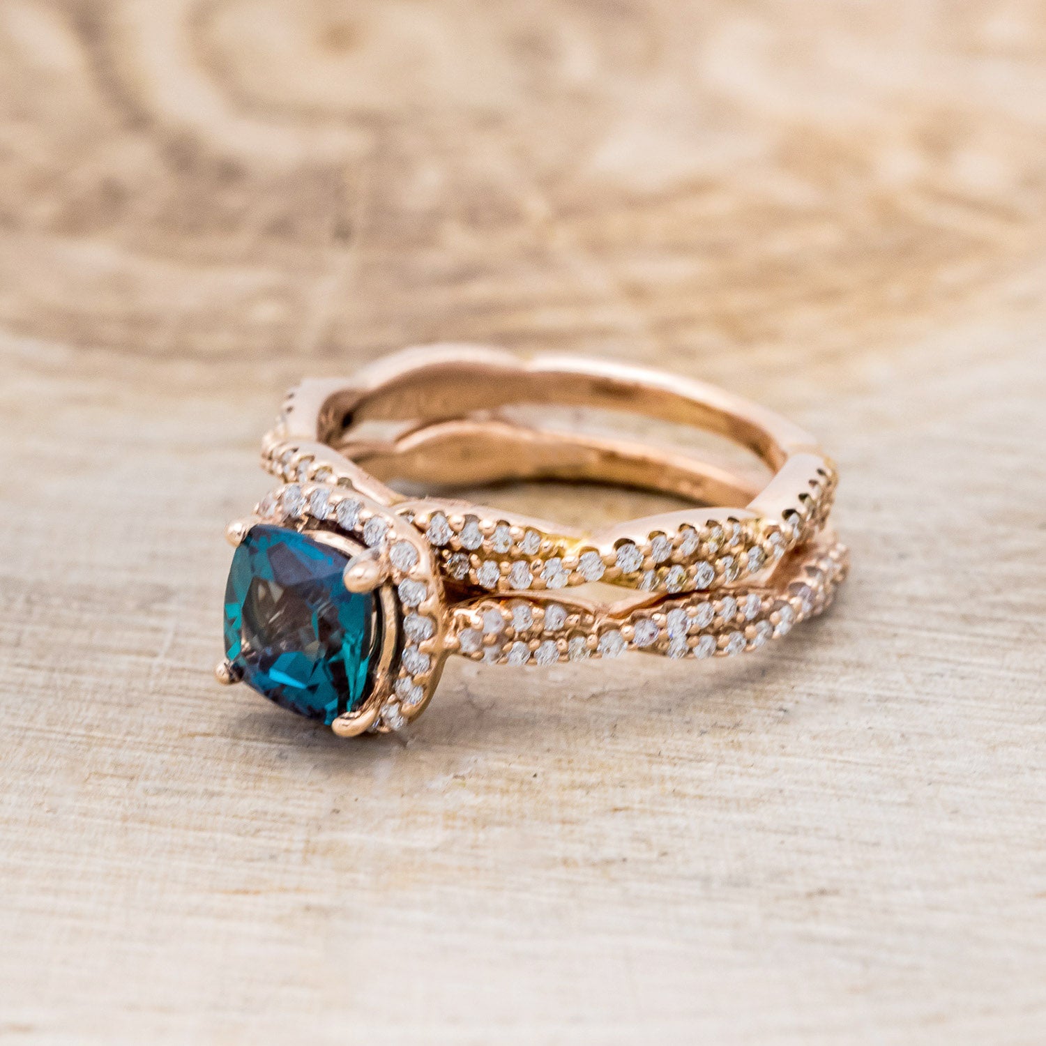 "KINLEY" - CUSHION CUT LAB-GROWN ALEXANDRITE ENGAGEMENT RING WITH DIAMOND HALO, ACCENTS & TRACER-3