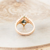 Shown here is "Sage", a moss agate women's engagement ring with diamond accents and an emerald tracer, back side. Many other center stone options are available upon request.