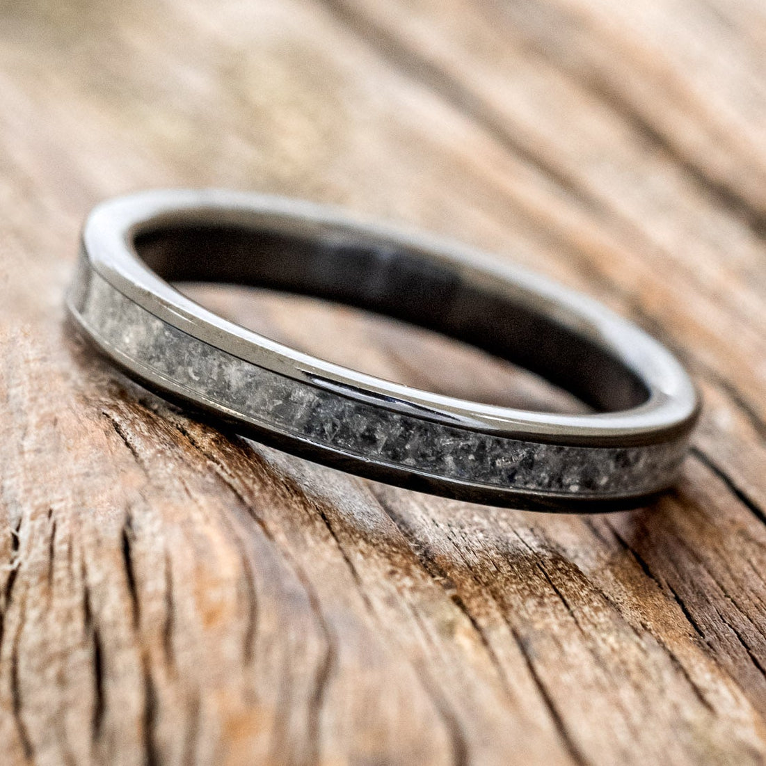 "PERENNA" - MOONSTONE STACKING BAND FEATURING BLACK ZIRCONIUM-2
