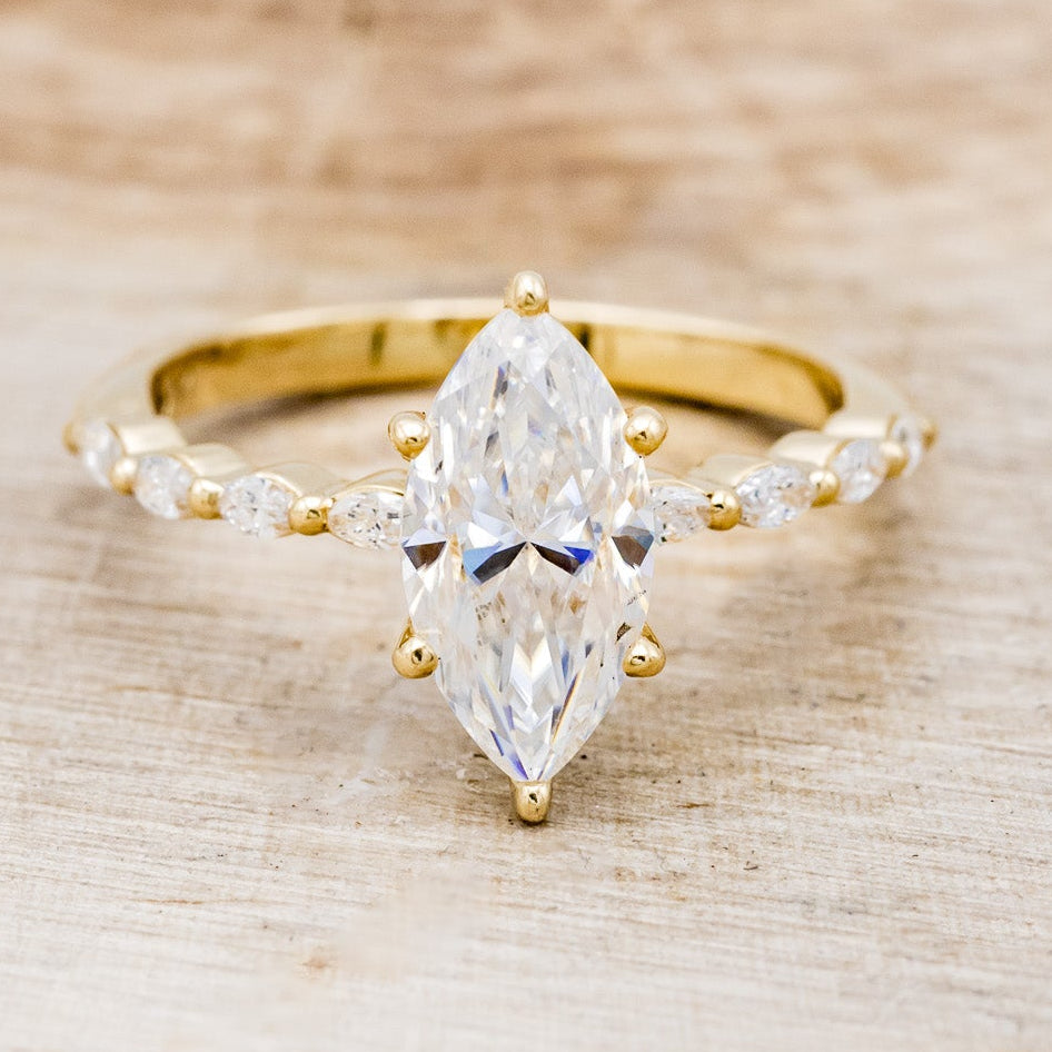 "ROMY" - MARQUISE CUT MOISSANITE ENGAGEMENT RING WITH DIAMOND ACCENTS-4