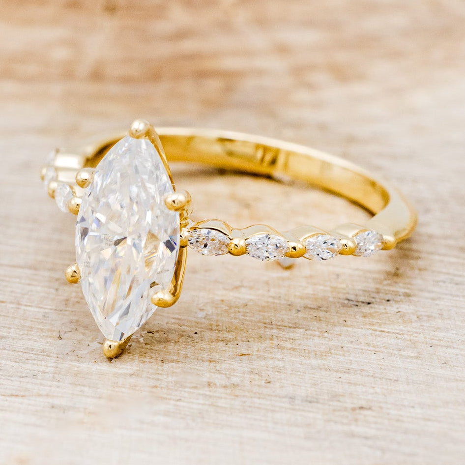 "ROMY" - MARQUISE CUT MOISSANITE ENGAGEMENT RING WITH DIAMOND ACCENTS-3
