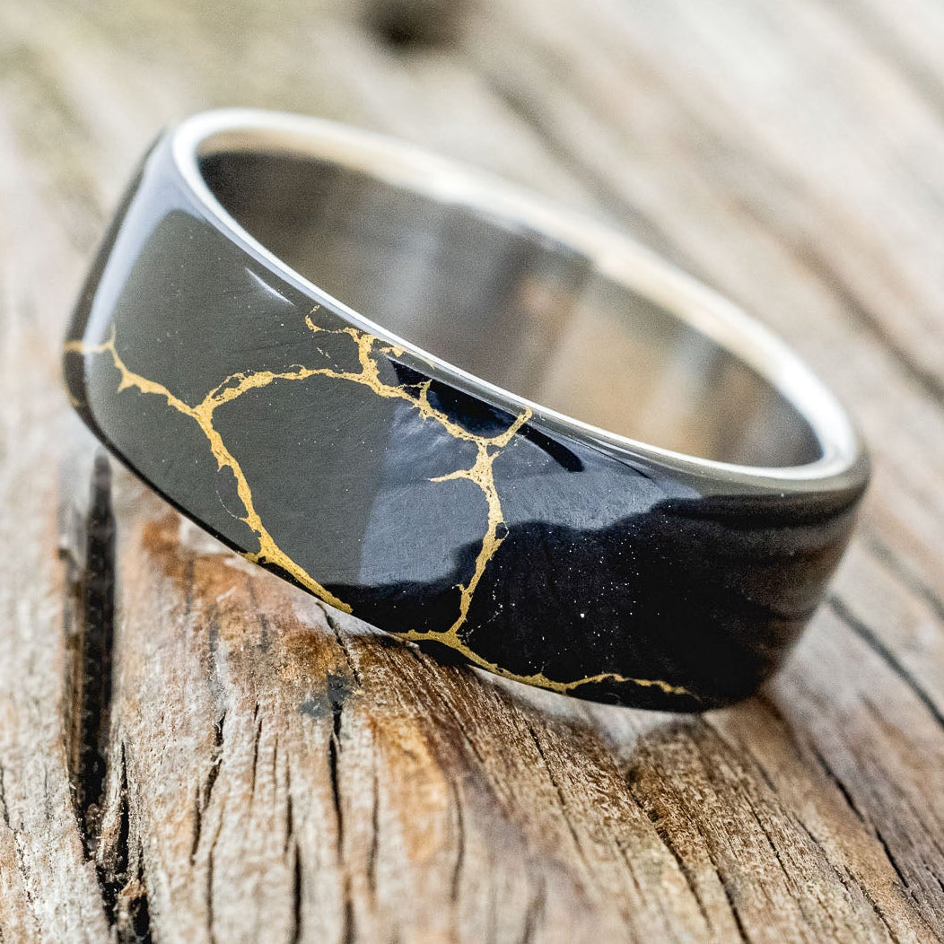 "HAVEN" - BLACK & GOLD MATRIX TRUSTONE WEDDING BAND-2
