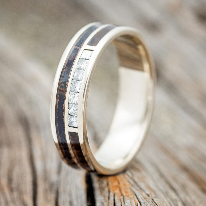 "TRIDENT" - SQUARE DIAMONDS & PATINA COPPER WEDDING BAND-1