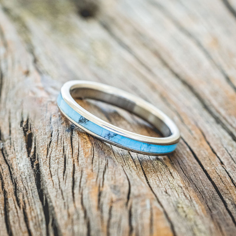 "HAVEN" - MATCHING SET OF TURQUOISE & BLACK MATRIX TRUSTONE WEDDING BANDS-5