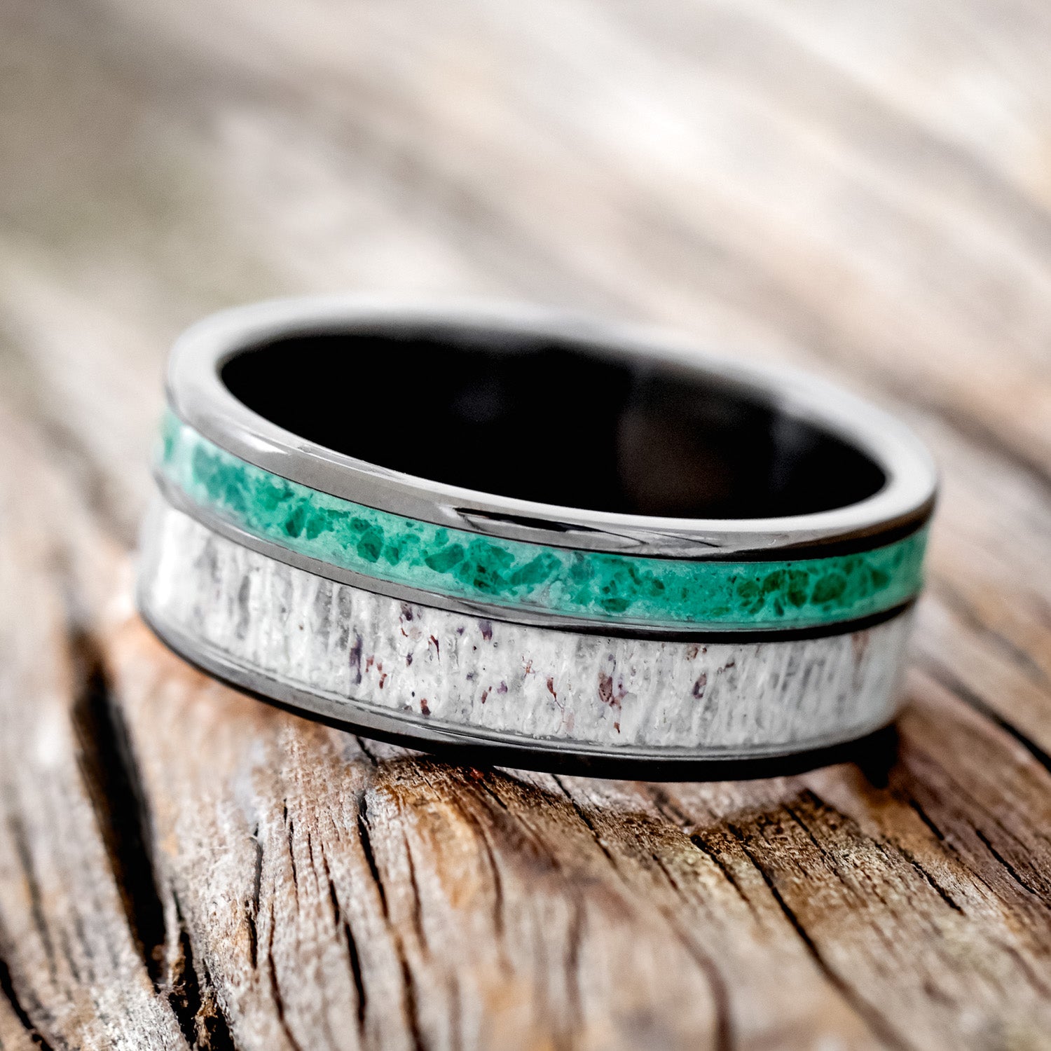 "RAPTOR" - ANTLER & MALACHITE WEDDING BAND-5